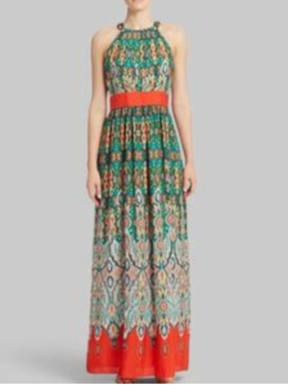 Eliza J Abstract Aztec Peacock Halter Neck Maxi Dress